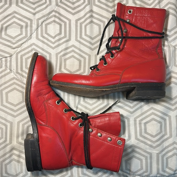 Justin red leather lace up boot sz 5 B - Picture 3 of 11